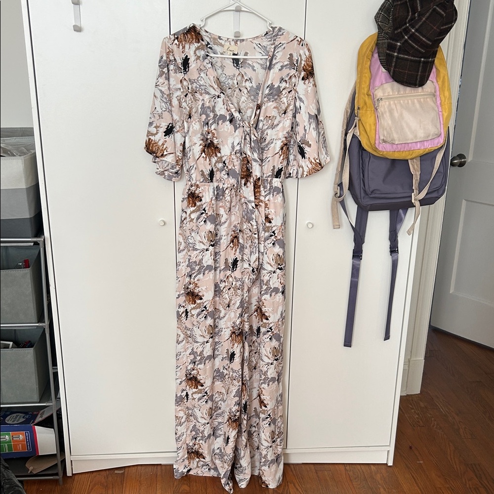 Lena Beige and Black Floral Jumpsuit